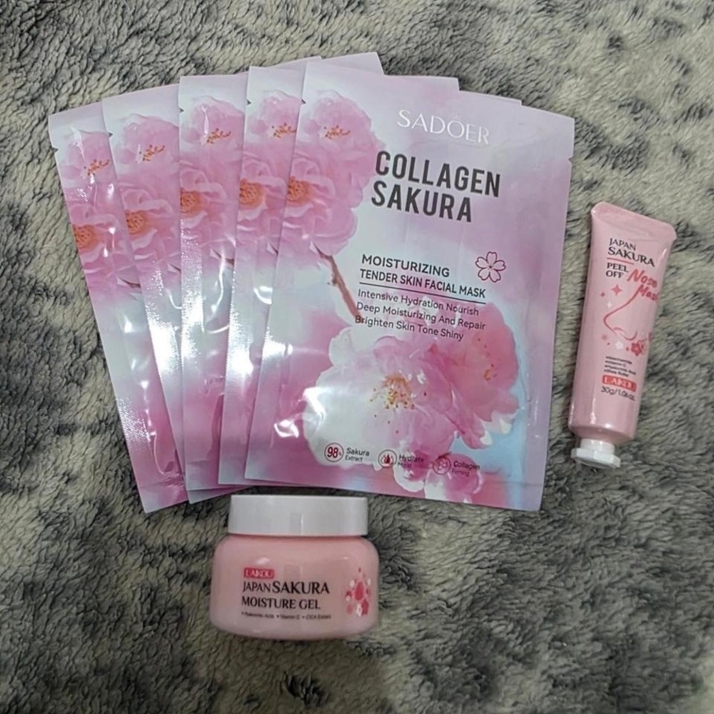 Sadoer Laikou Japan Sakura Skincare Set 7pc Facial Masks Moisture Gel Nose Mask